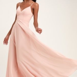 Blush Pink Lace Button Back Maxi Dress